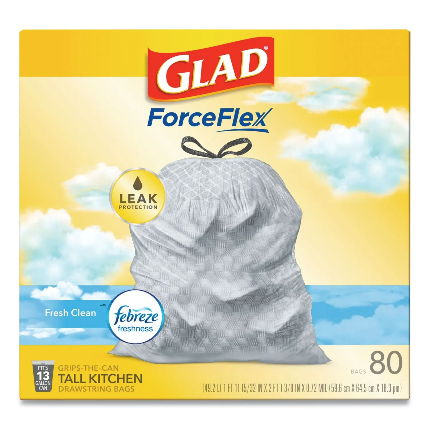 Glad Odorshield Tall Kitchen Drawstring Bags, 13 Gal, 0.95 Mil, 24" X 27.38", White, 240/Carton - CLO78899