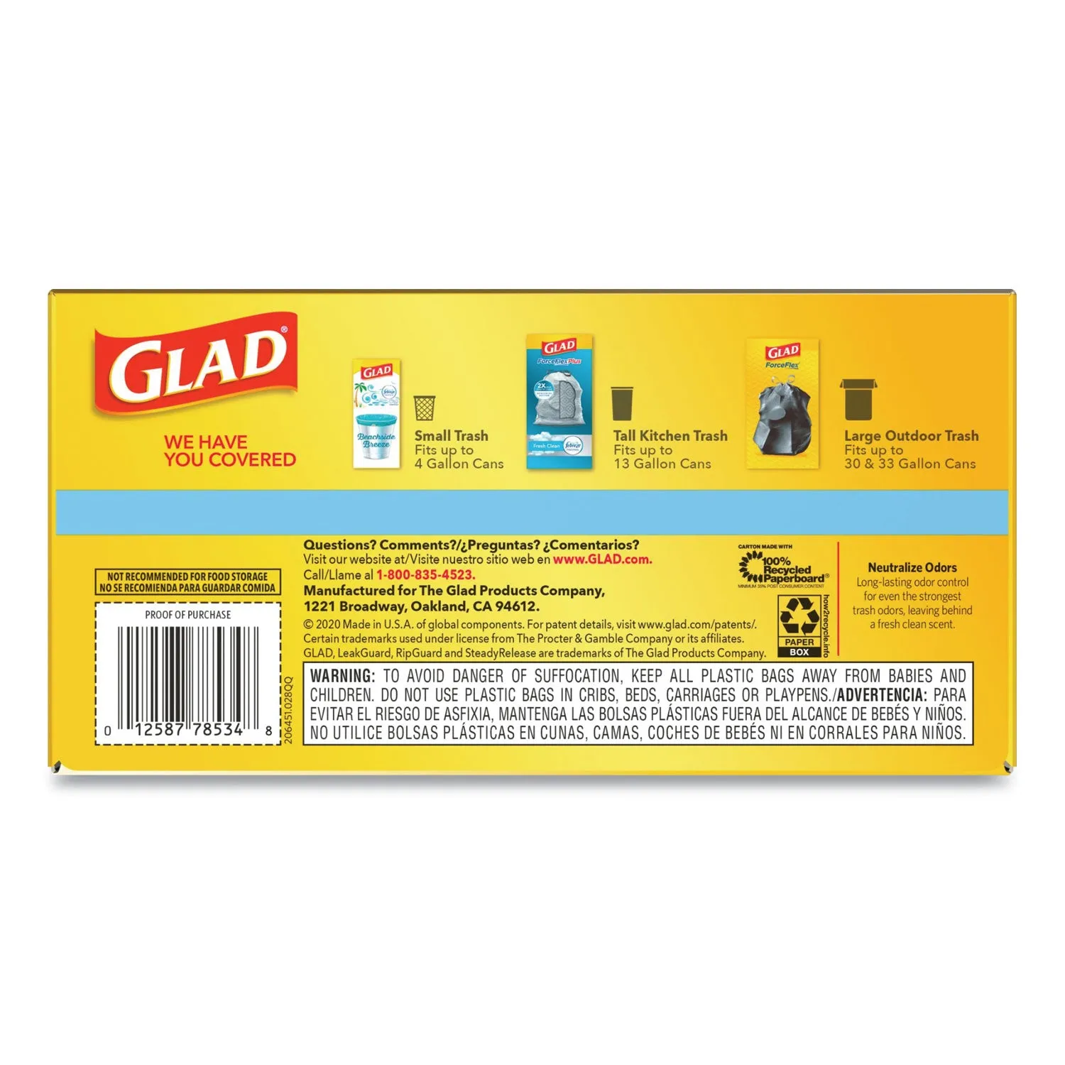 Glad Odorshield Tall Kitchen Drawstring Bags, 13 Gal, 0.95 Mil, 24" X 27.38", White, 240/Carton - CLO78899