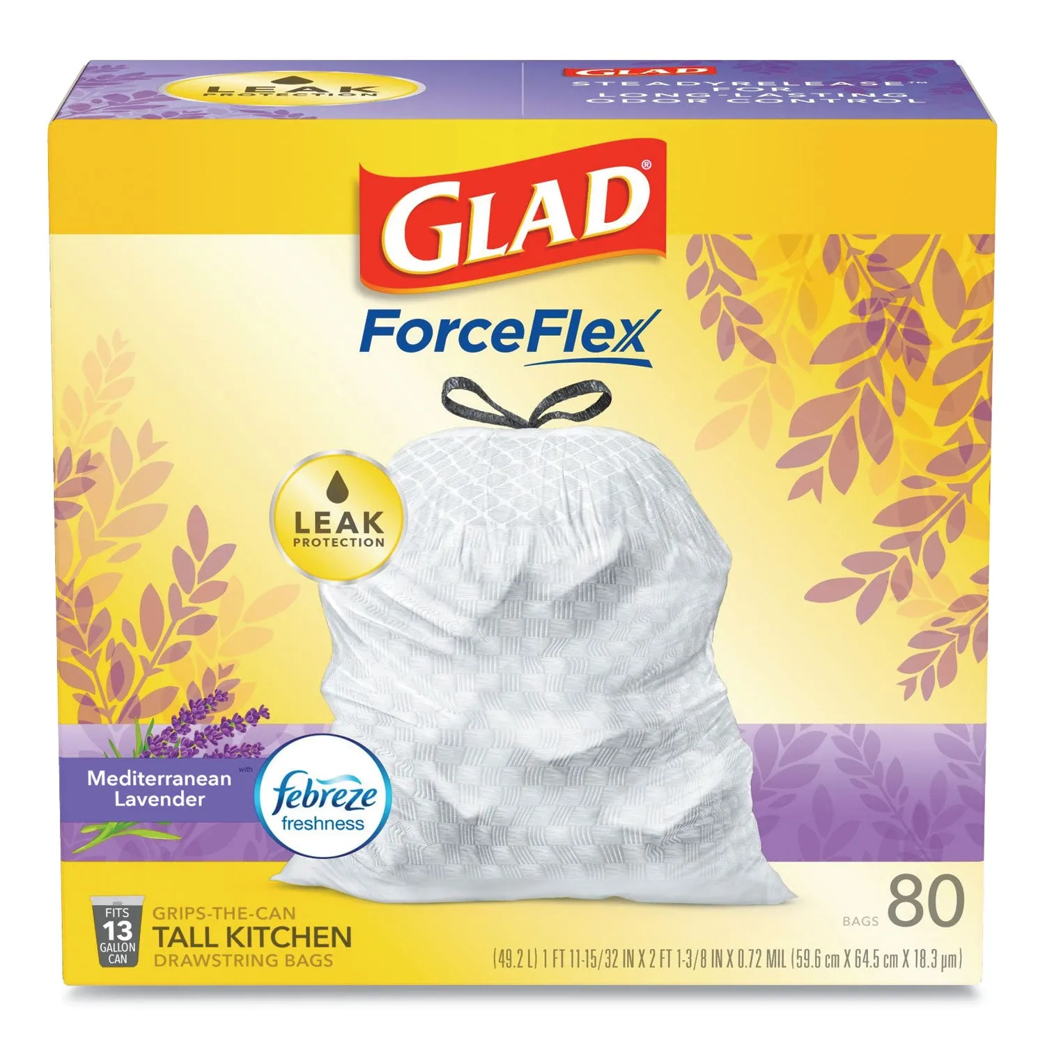 Glad Odorshield Tall Kitchen Drawstring Bags, 13 Gal, 0.95 Mil, 24" X 27.38", White, 80/Box - CLO78902BX