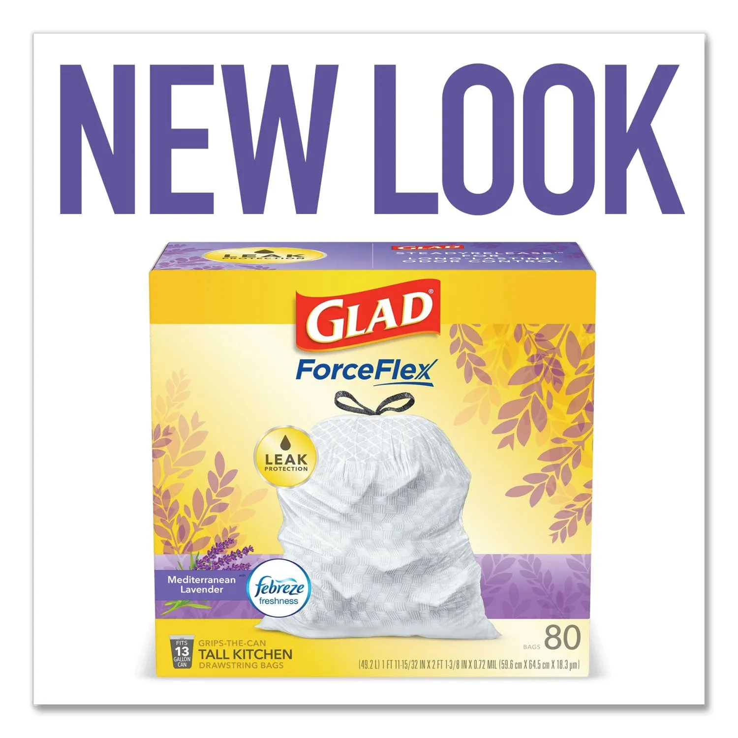 Glad Odorshield Tall Kitchen Drawstring Bags, 13 Gal, 0.95 Mil, 24" X 27.38", White, 80/Box - CLO78902BX