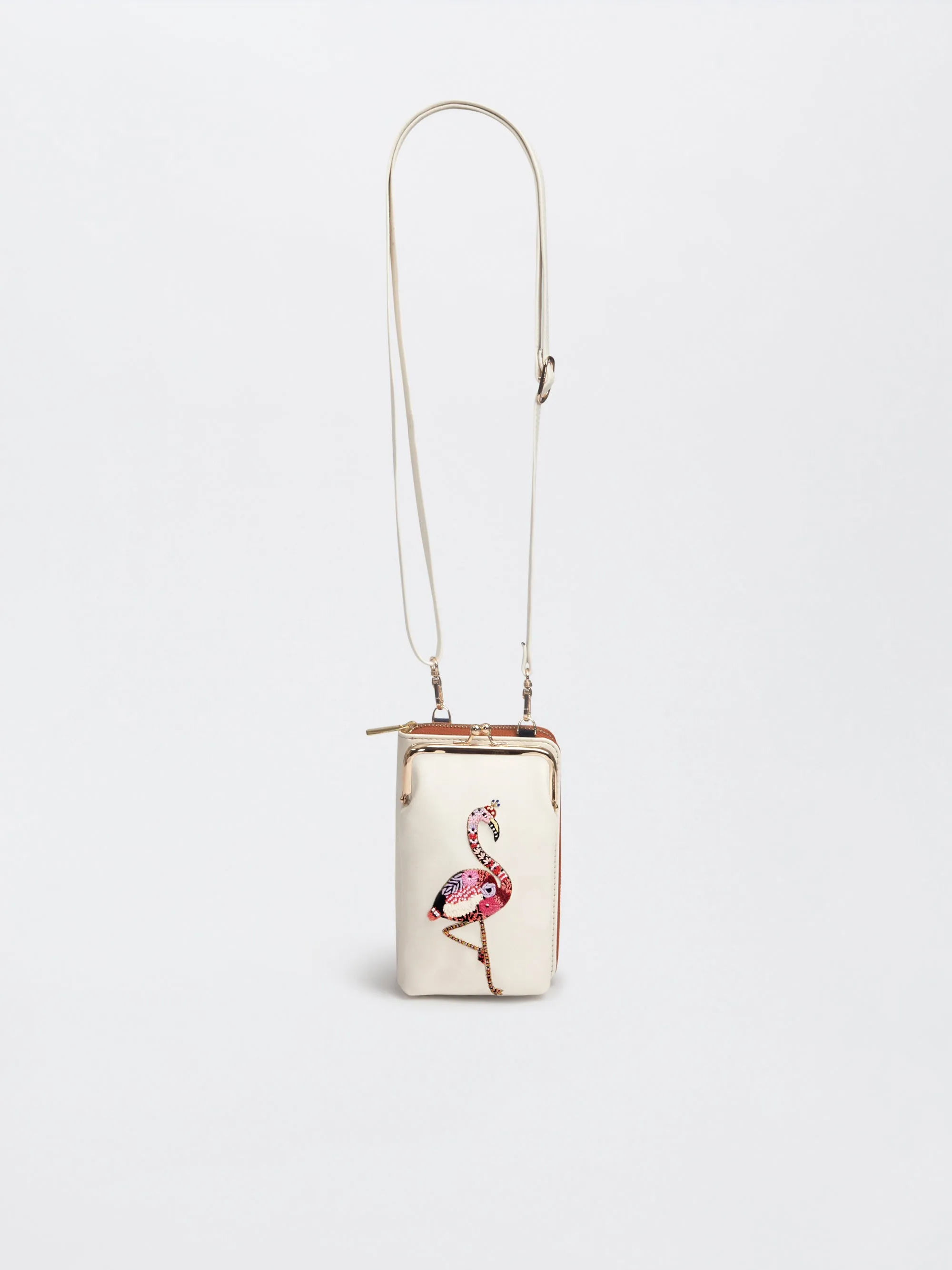 Hand Embroidered Flamingo Mobile cum Wallet Sling