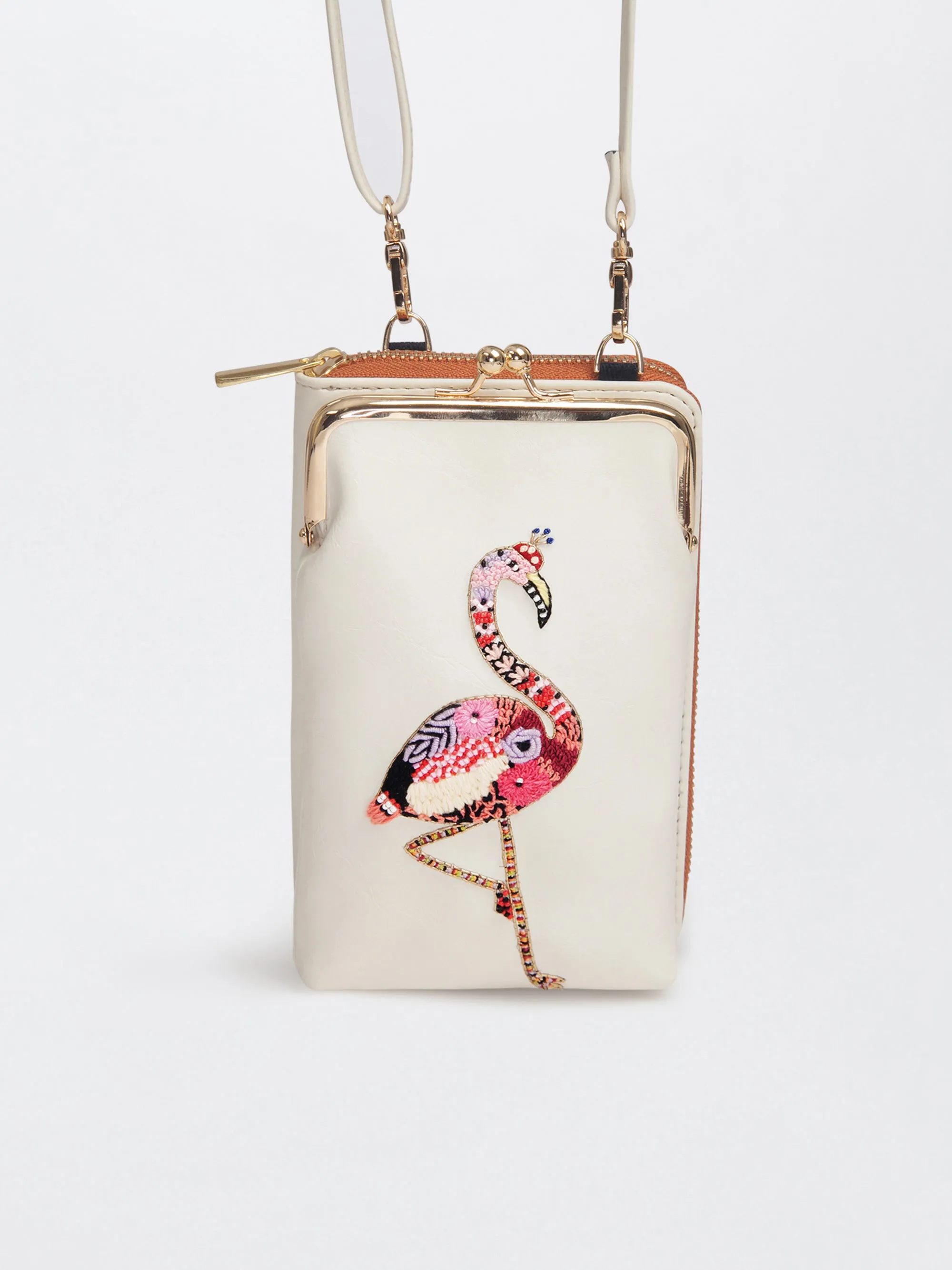 Hand Embroidered Flamingo Mobile cum Wallet Sling