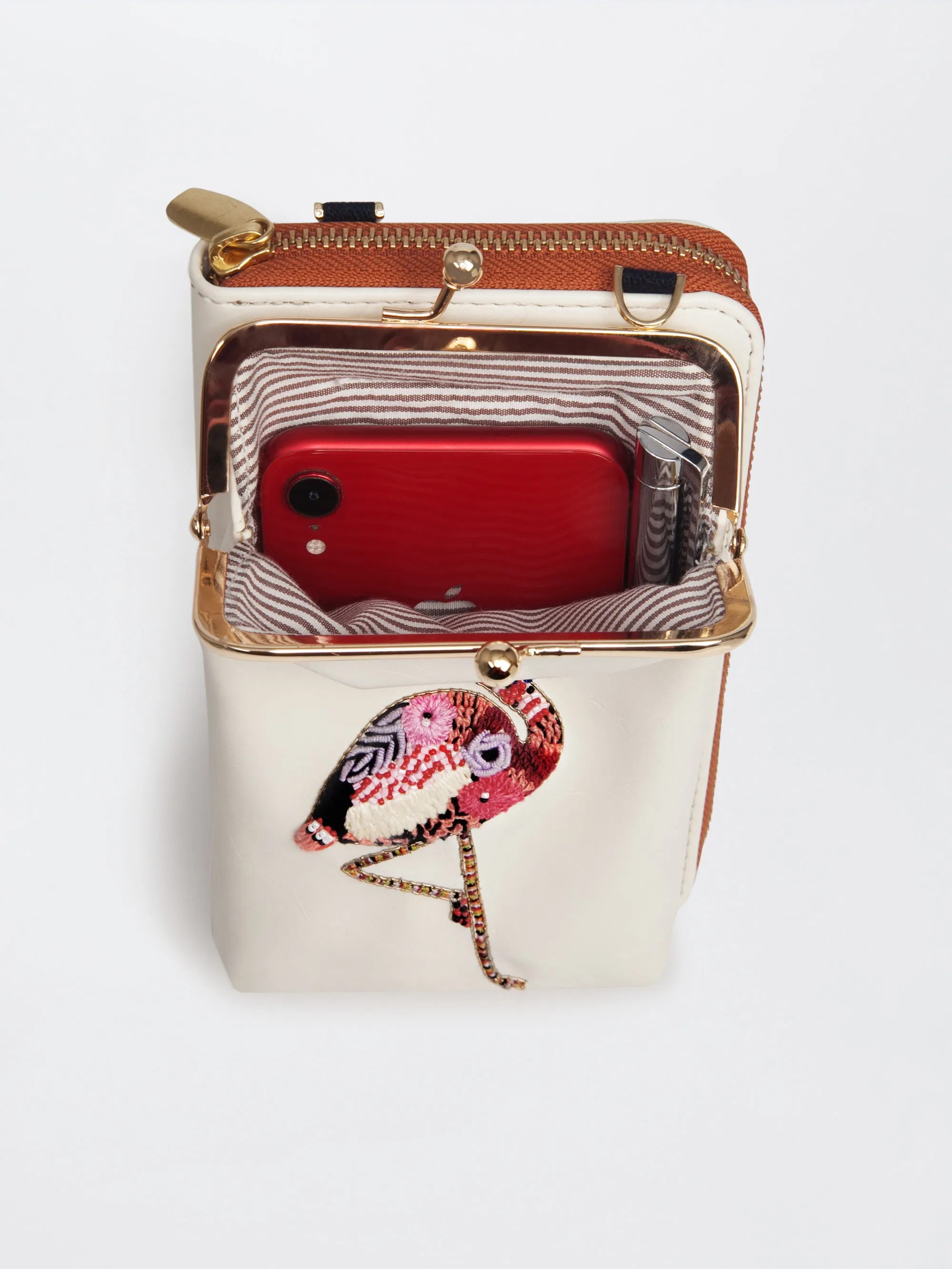 Hand Embroidered Flamingo Mobile cum Wallet Sling