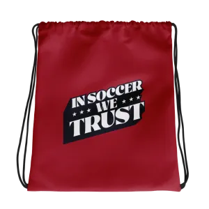 In Soccer We Trust Podcast Logo Drawstring Bag