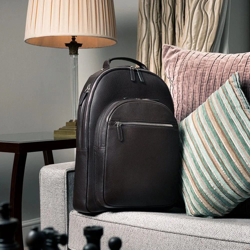 Leather 15" Laptop Backpack, Cambridge - Black Pebble Grain