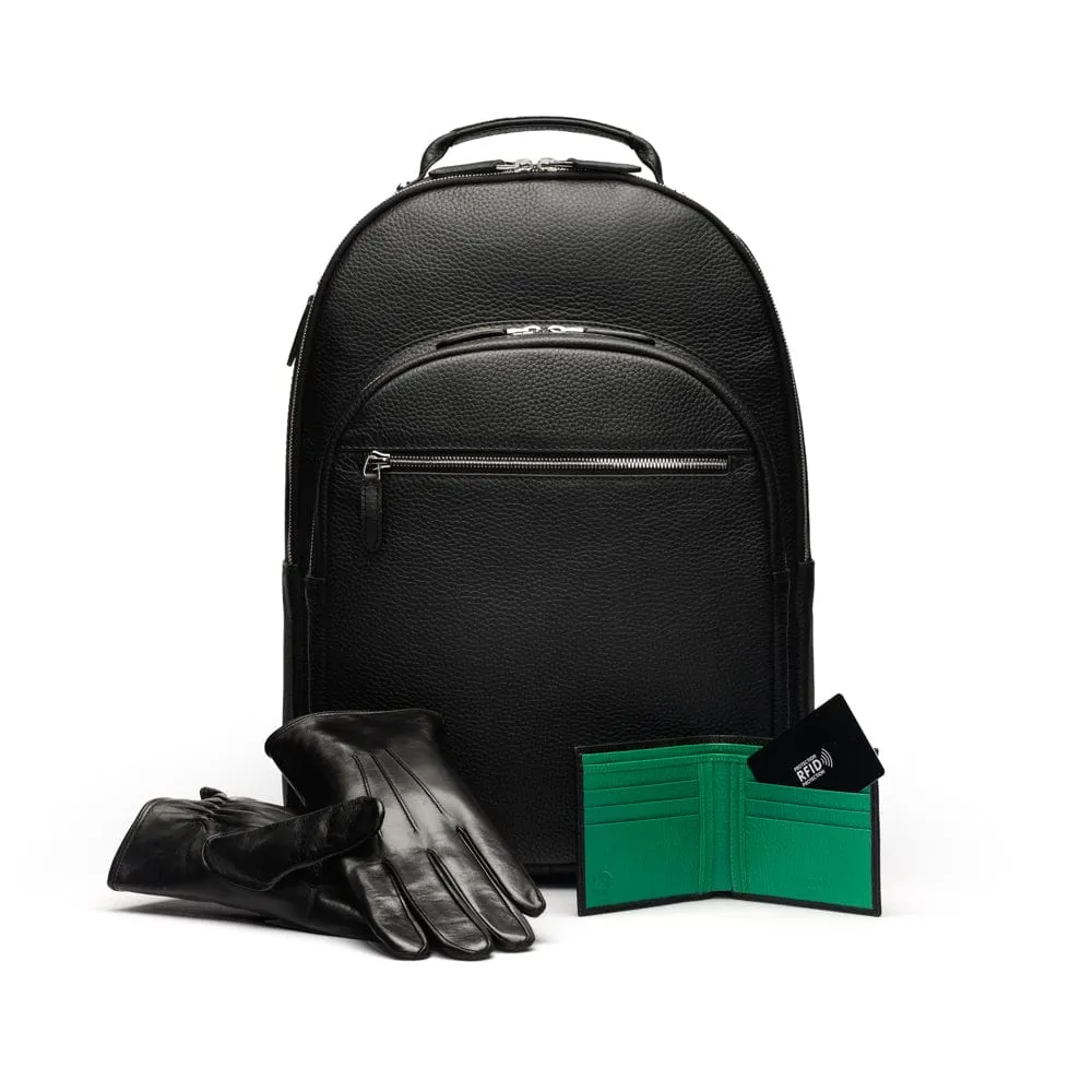 Leather 15" Laptop Backpack, Cambridge - Black Pebble Grain
