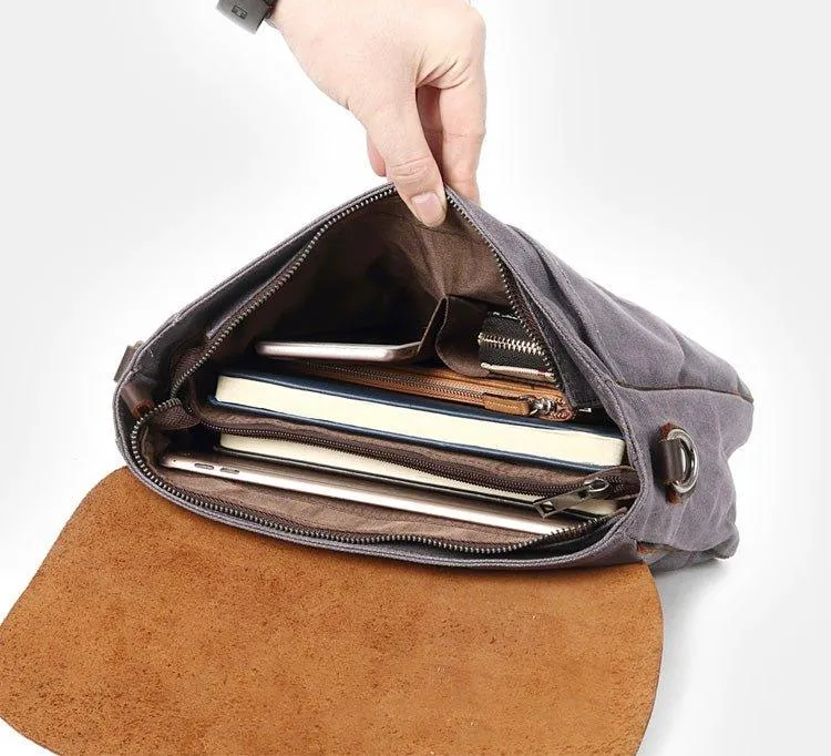 Leather and Canvas Vintage Mens Messenger Bag for iPad