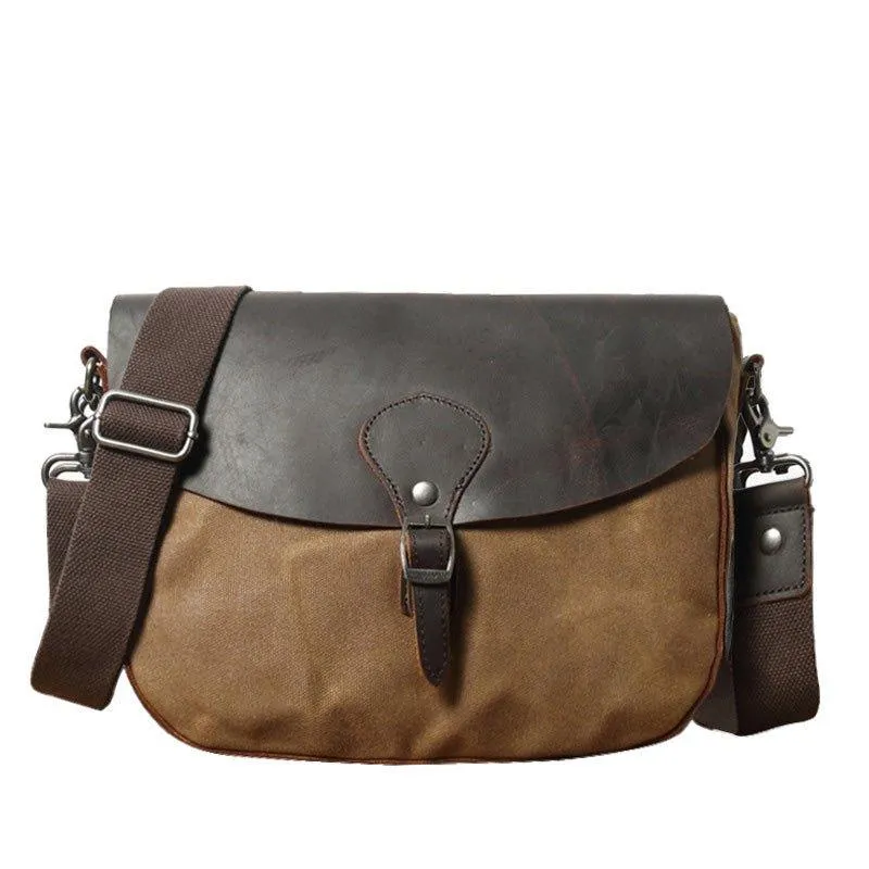 Leather and Canvas Vintage Mens Messenger Bag for iPad