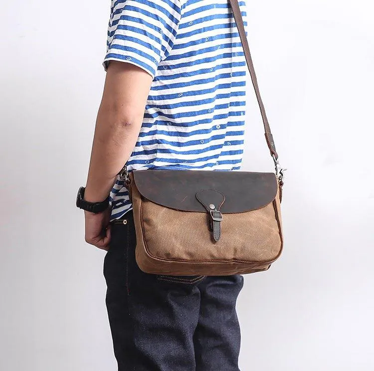 Leather and Canvas Vintage Mens Messenger Bag for iPad