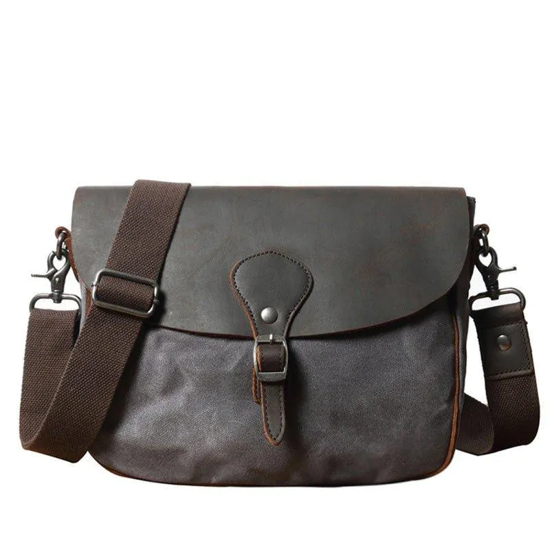 Leather and Canvas Vintage Mens Messenger Bag for iPad