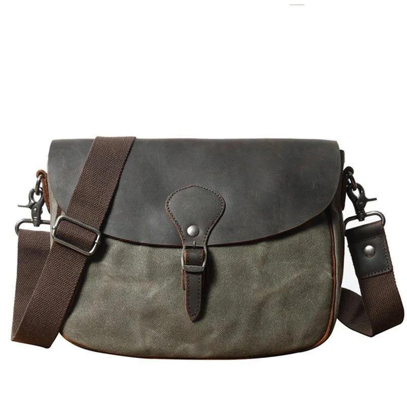 Leather and Canvas Vintage Mens Messenger Bag for iPad