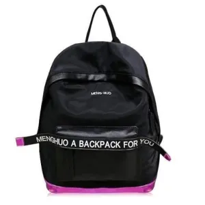 Letter Color Block Nylon Backpack - Black