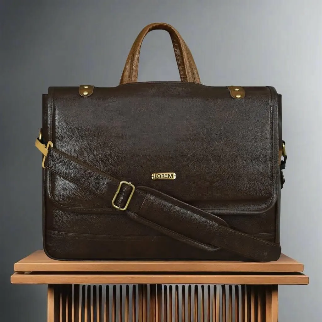 LOREM Chocolate & Tan Faux Leather 10L Laptop Messenger Bag for Men (BG49)