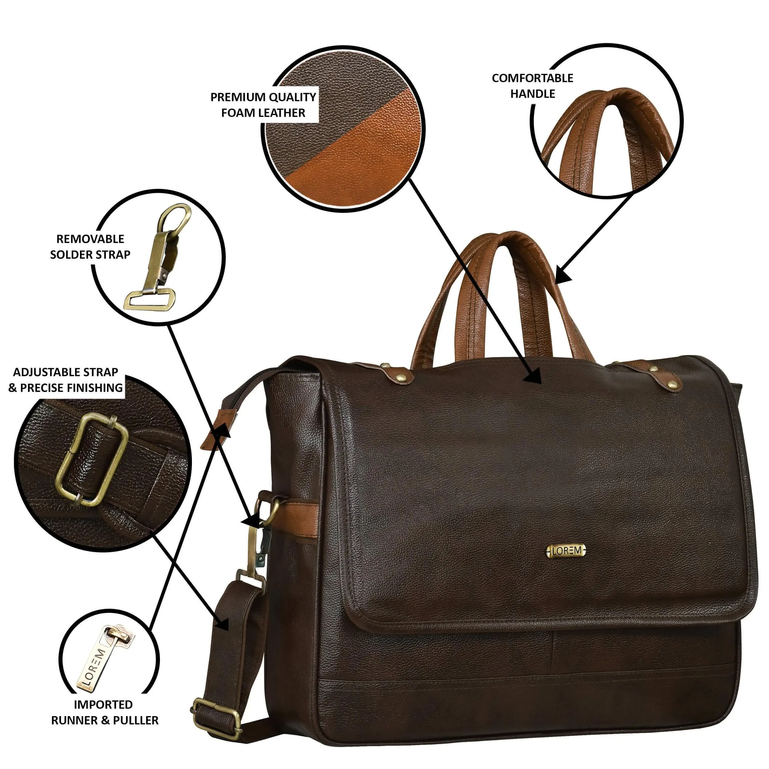 LOREM Chocolate & Tan Faux Leather 10L Laptop Messenger Bag for Men (BG49)