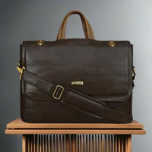 LOREM Chocolate & Tan Faux Leather 10L Laptop Messenger Bag for Men (BG49)
