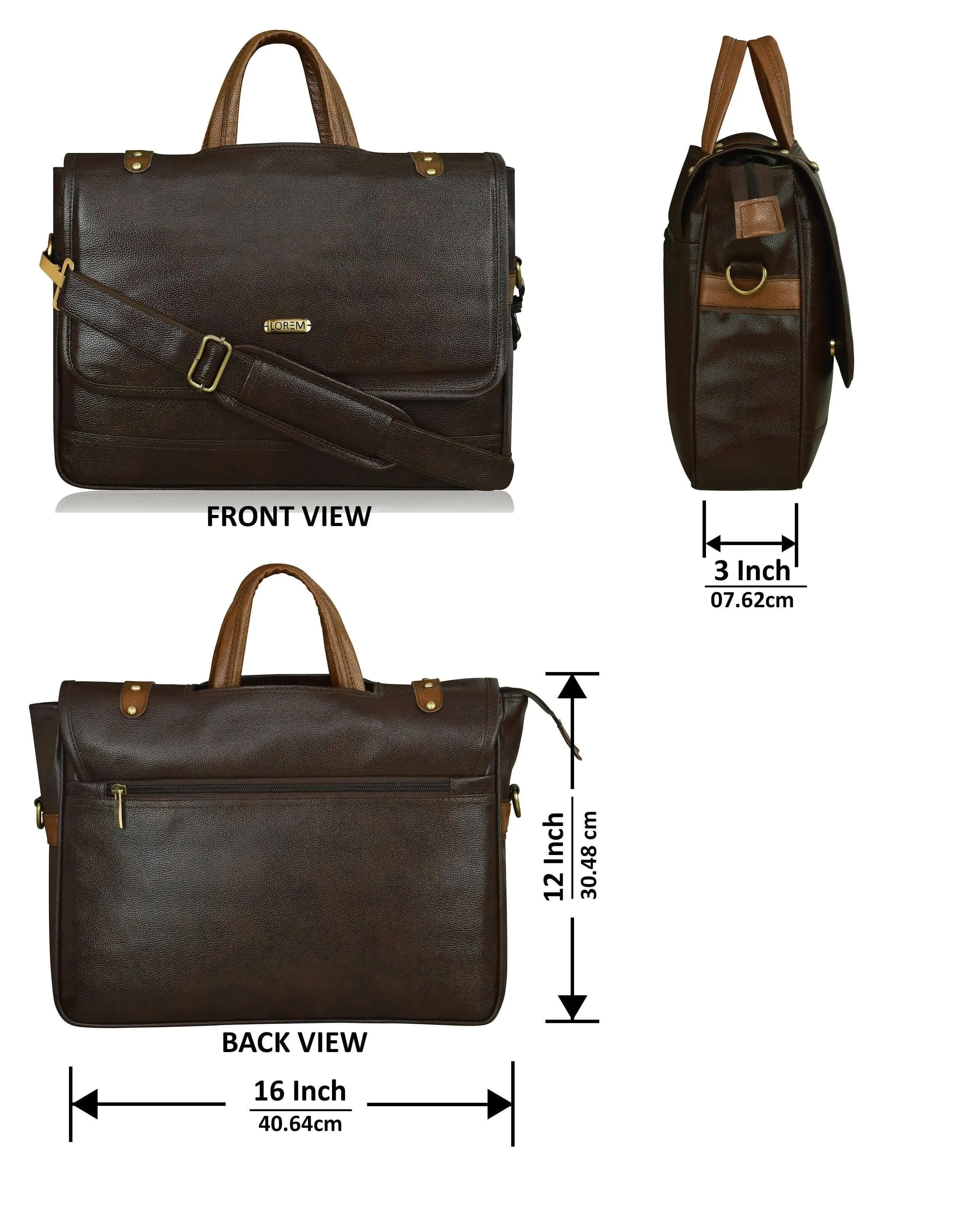 LOREM Chocolate & Tan Faux Leather 10L Laptop Messenger Bag for Men (BG49)