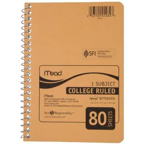 MEAD - College Ruled Spiral Notebook 5" x 8" - 80 Sheets