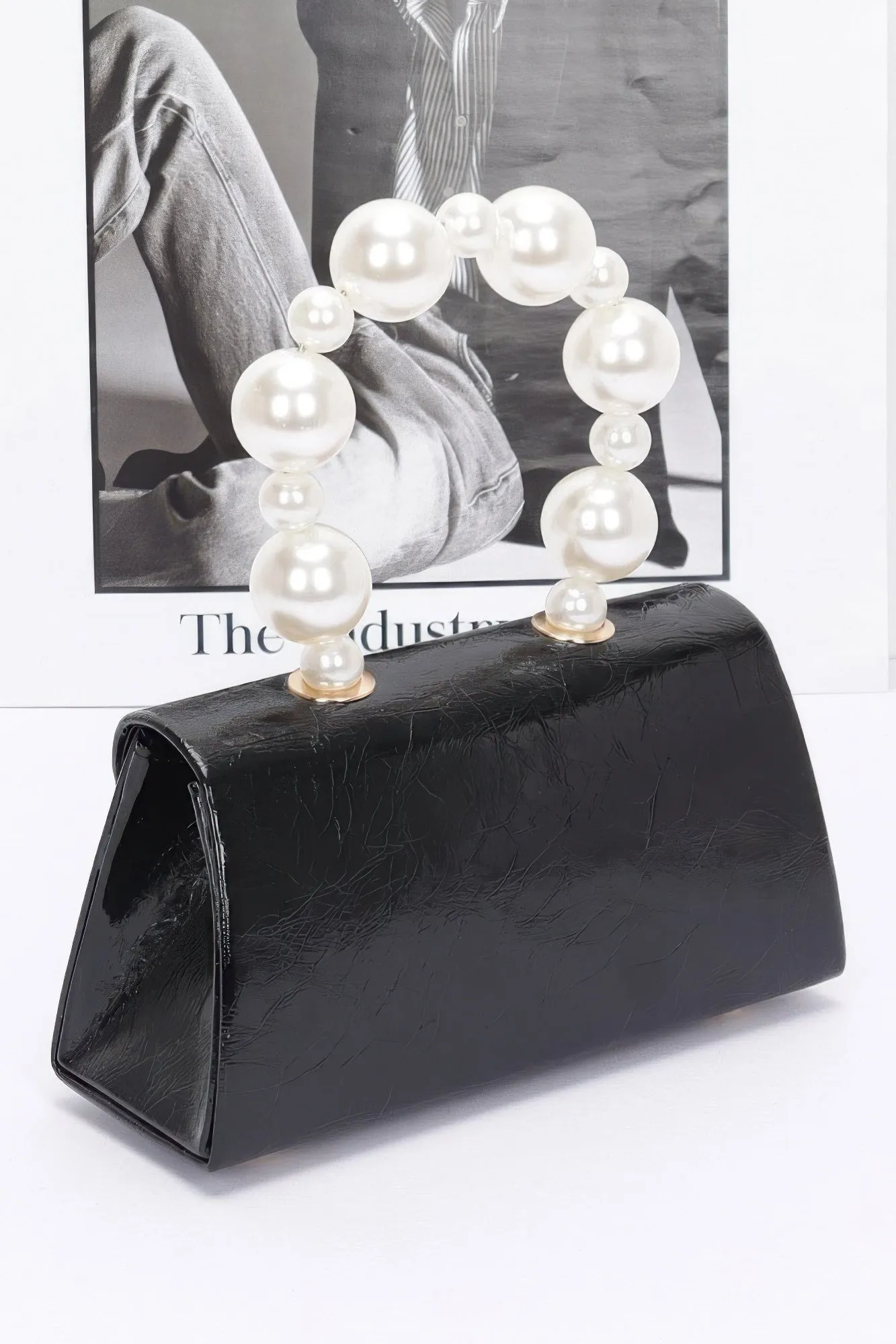 Metallic Pearl Handle Flap Bag