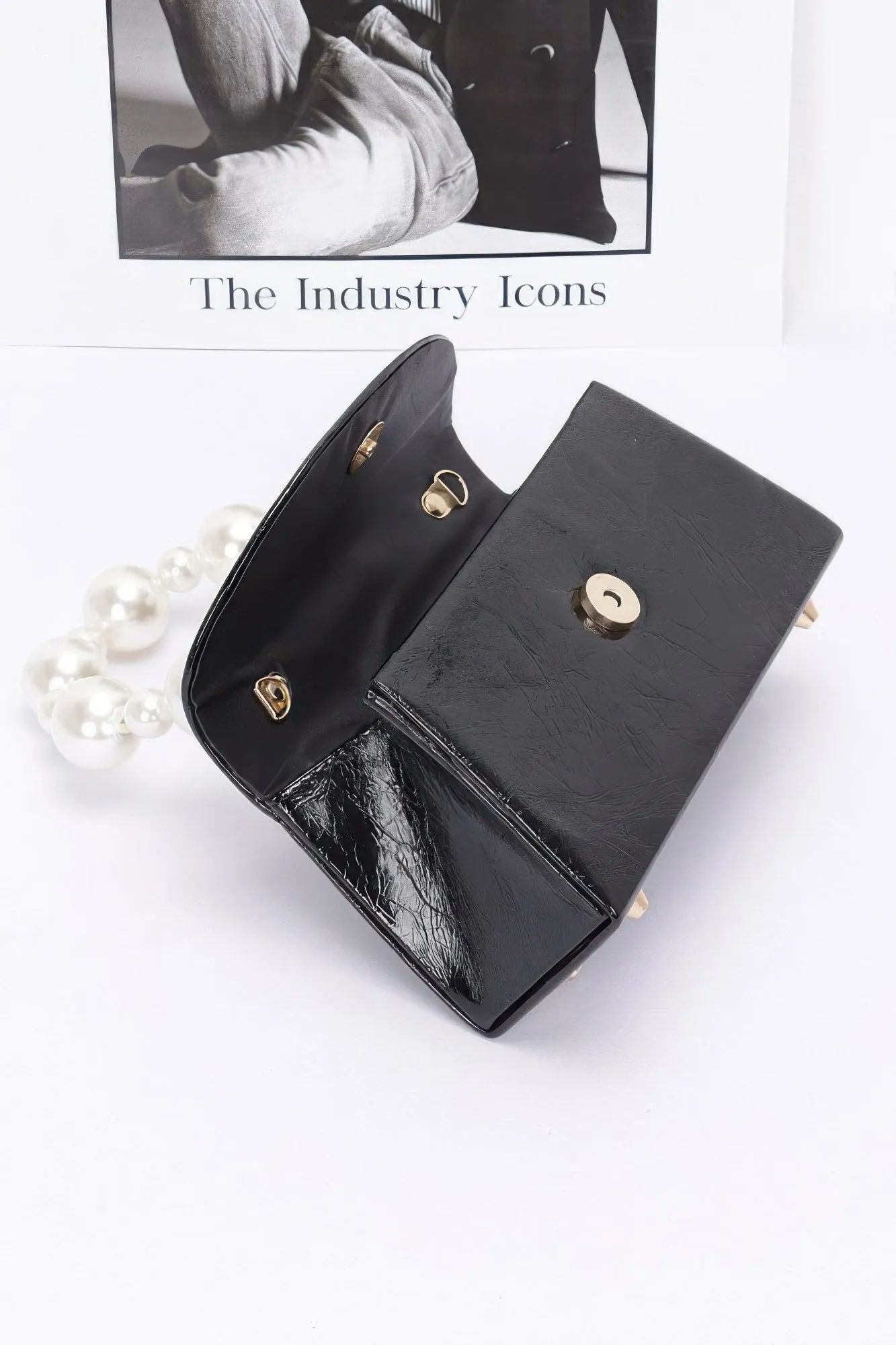 Metallic Pearl Handle Flap Bag
