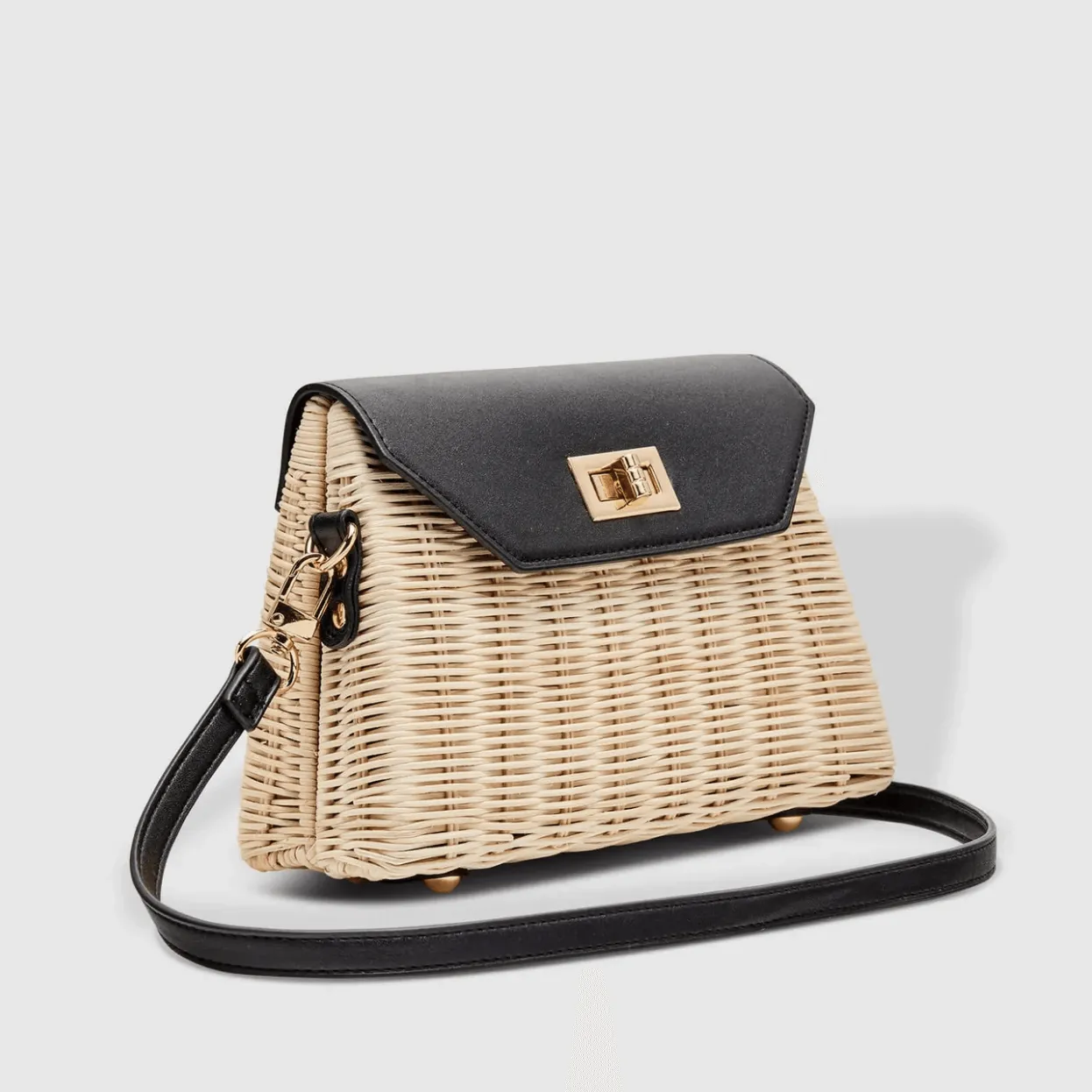 Natural Wicker Shoulder Bag | Black