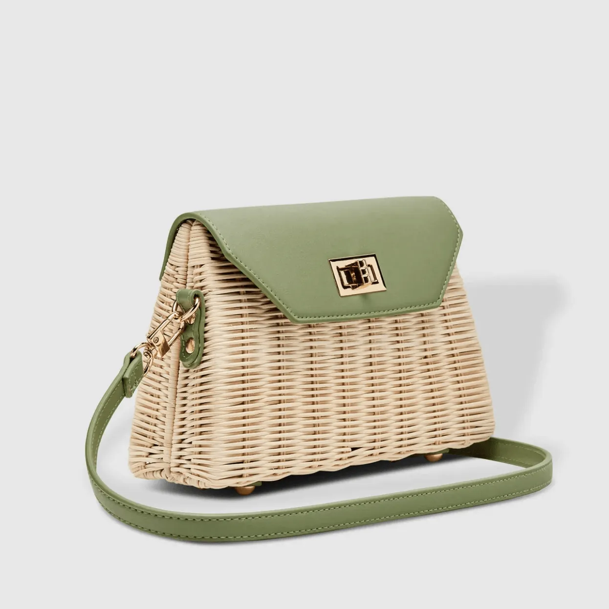 Natural Wicker Shoulder Bag | Sage Green