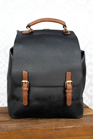 NGIL Black Faux Leather Haley Satchel Backpack