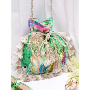 PS Accessories by Payal Singhal Payal Singhal Multi Kuno Print Crepe Embroidered Potli