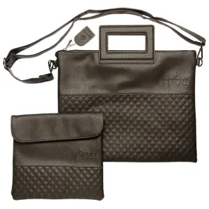 Pu Fabric Talit & Tefilin Set 38*31 Cm With Handles- Black