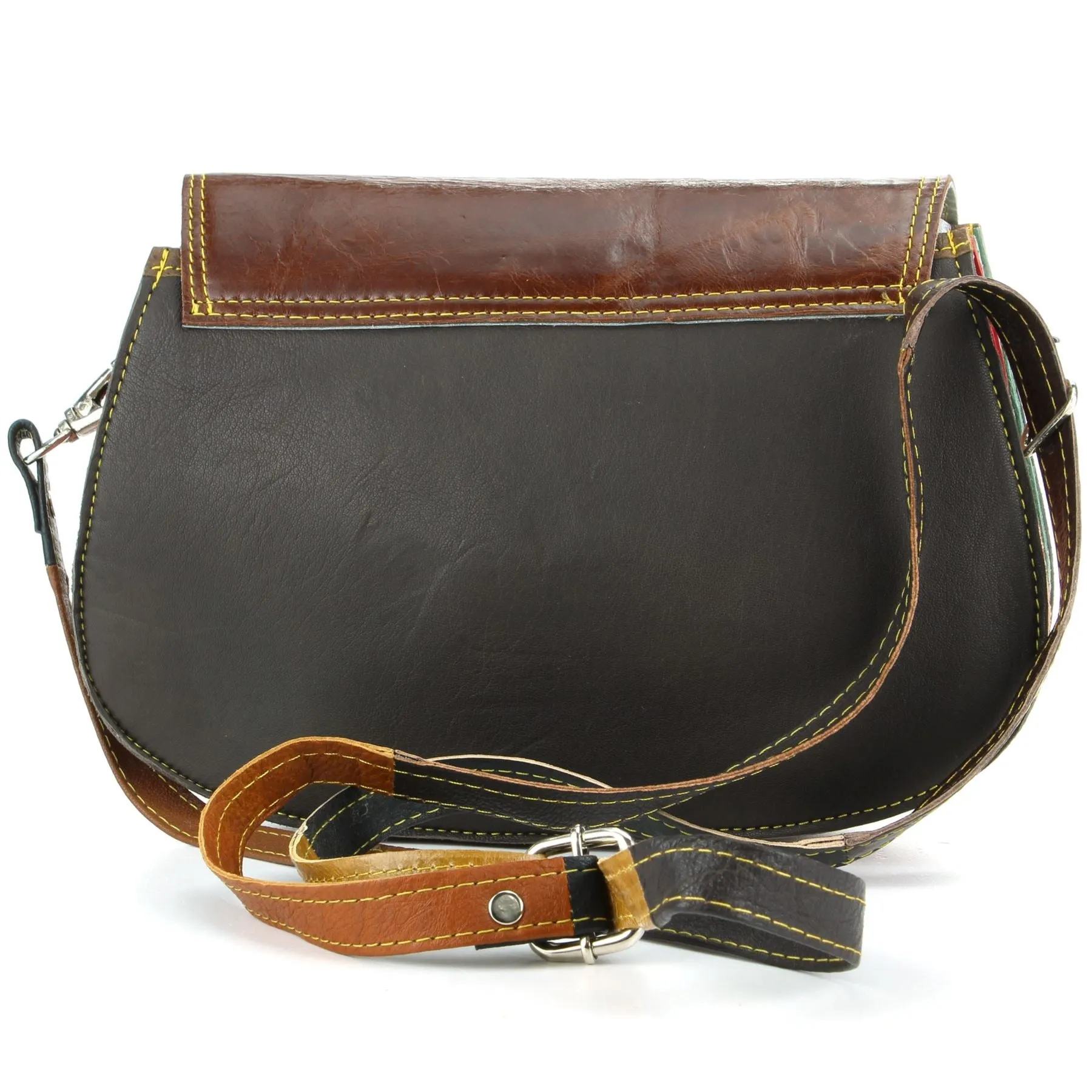 Real Leather Colourful Messenger Shoulder Bag - Orange Mix