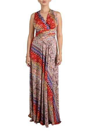 Red Multi Print Multi Style Convertible Maxi Dress