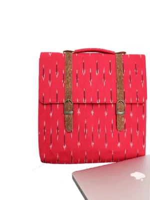 Red Vegan Leather and Ikat Weave  Laptop Sleeve