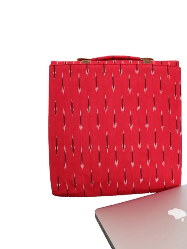 Red Vegan Leather and Ikat Weave  Laptop Sleeve