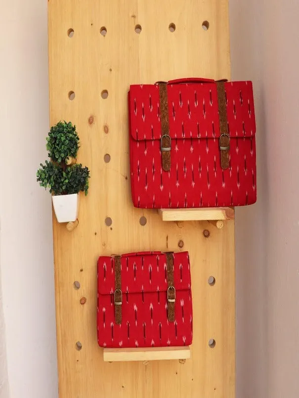Red Vegan Leather and Ikat Weave  Laptop Sleeve