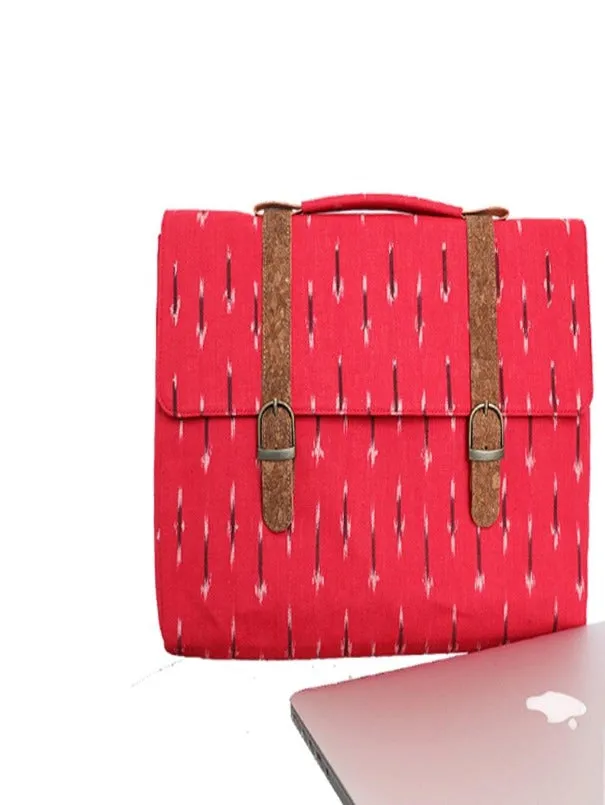 Red Vegan Leather and Ikat Weave  Laptop Sleeve