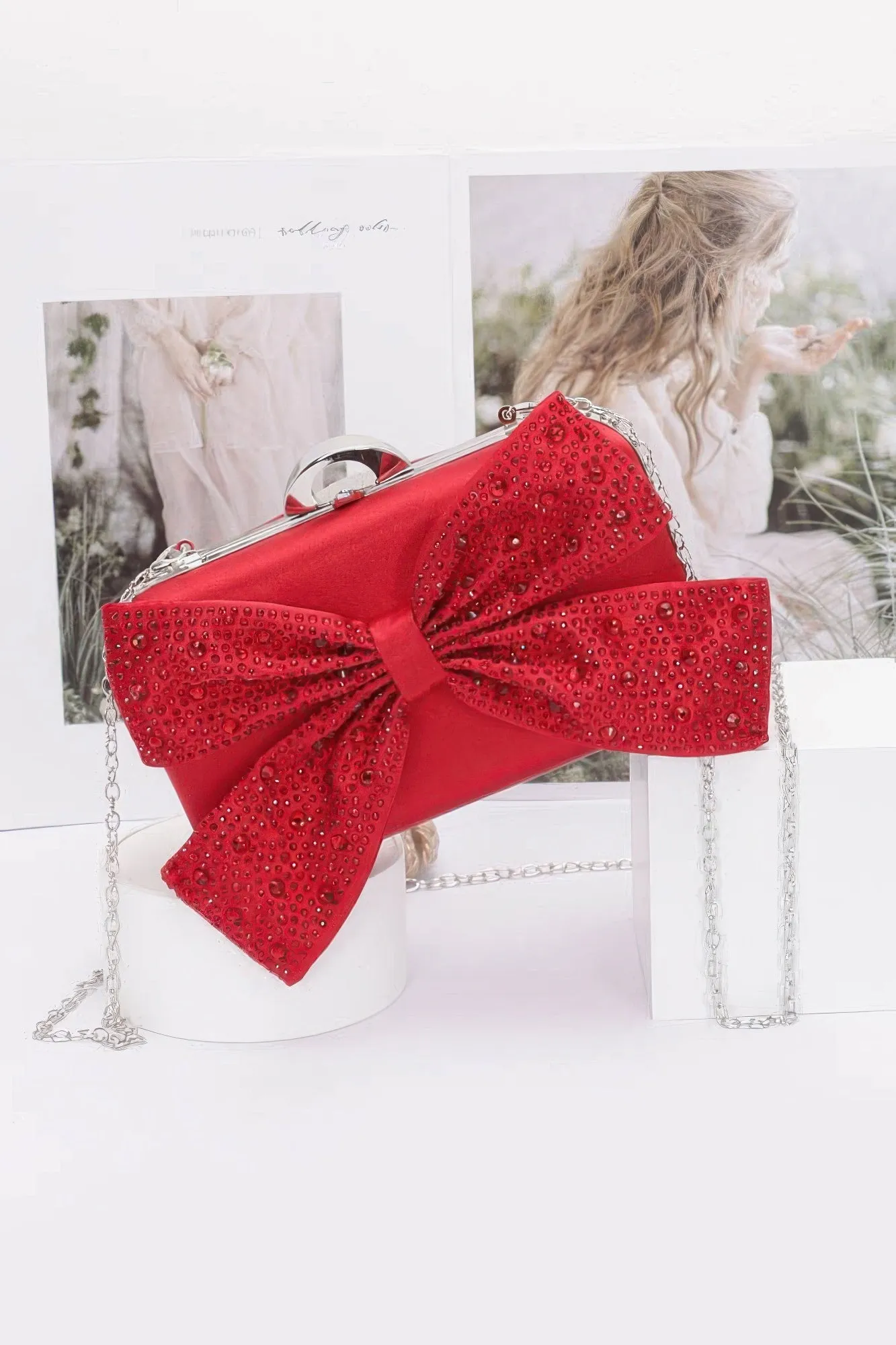 Rhinestone Hotfix Ribbon Nylon Hard Case Clutch