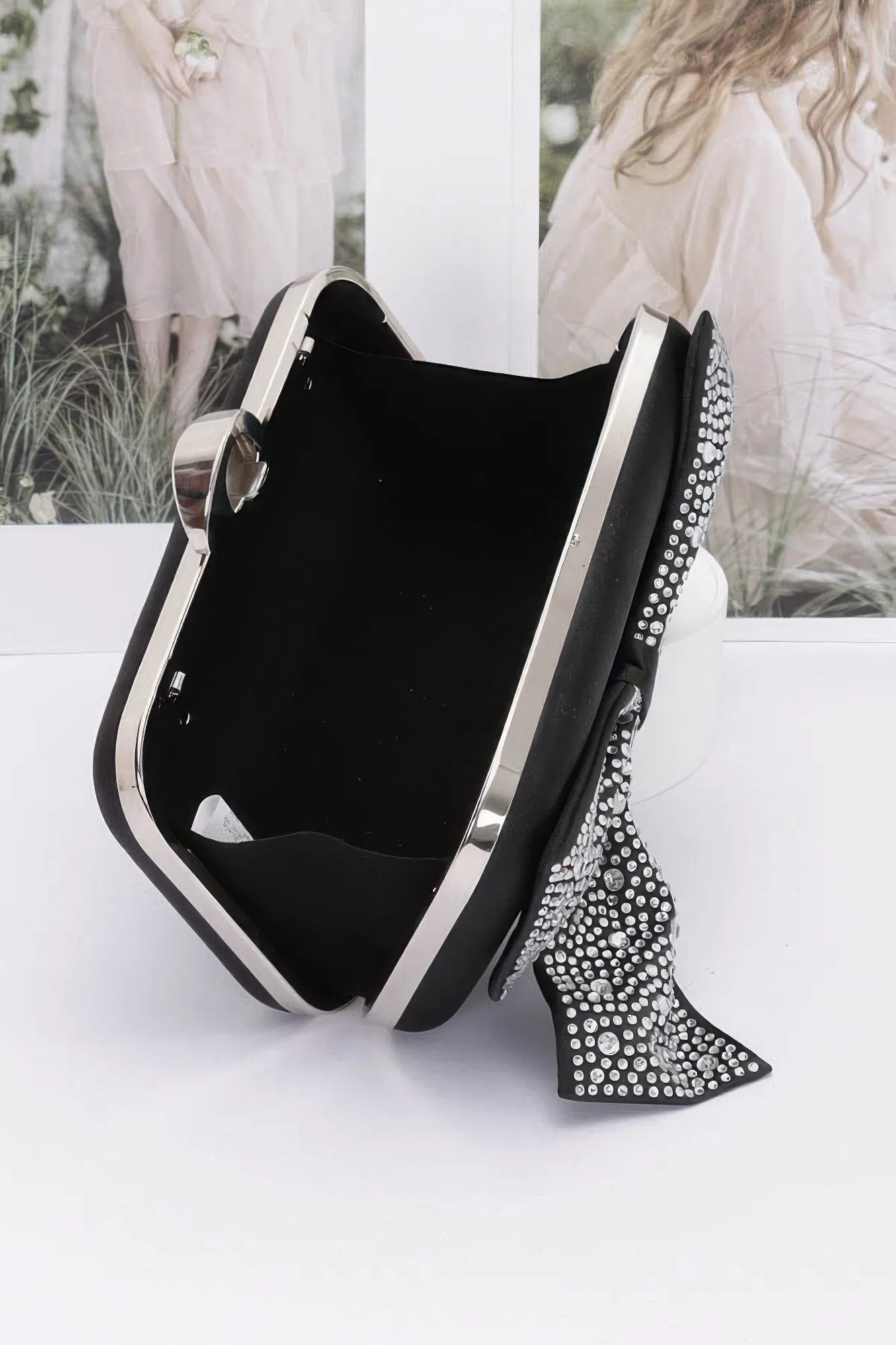 Rhinestone Hotfix Ribbon Nylon Hard Case Clutch