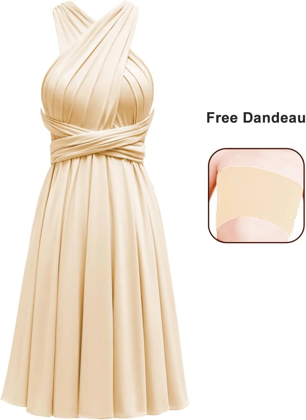 Short Infinity Dress with Bandeau Convertible Multiway Twist Wrap Knee Length Bridesmaid Dresses for Women