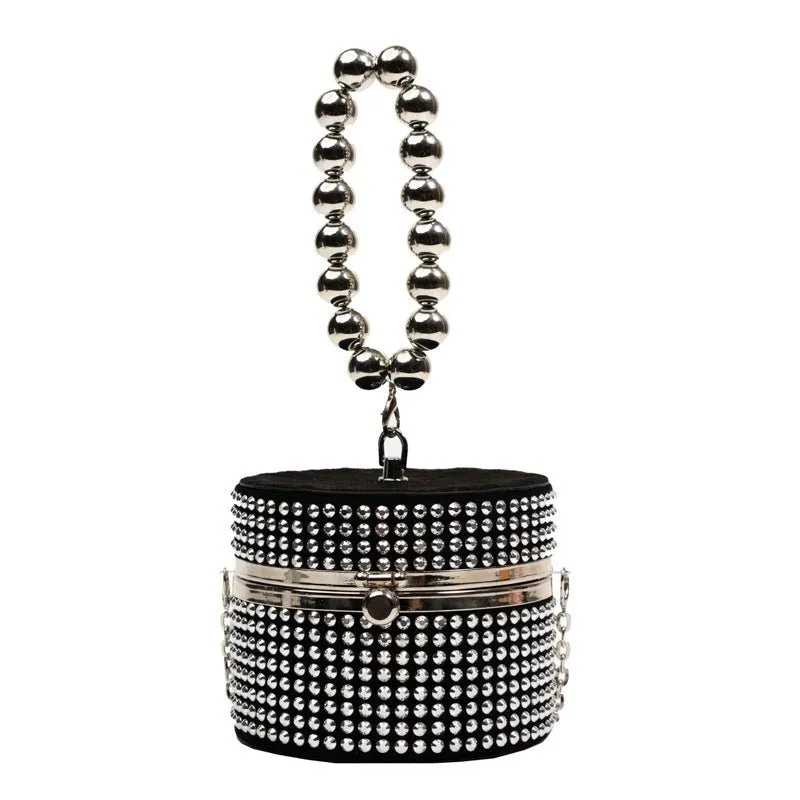 Silver Box Chain Handbag with Rhinestone