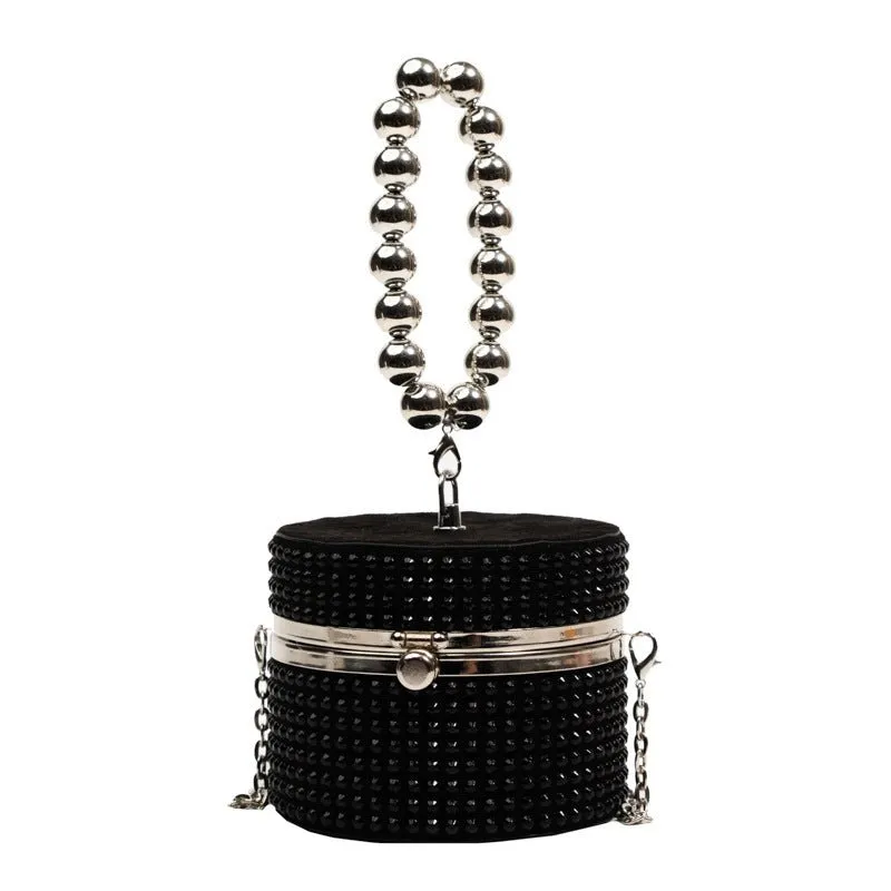 Silver Box Chain Handbag with Rhinestone
