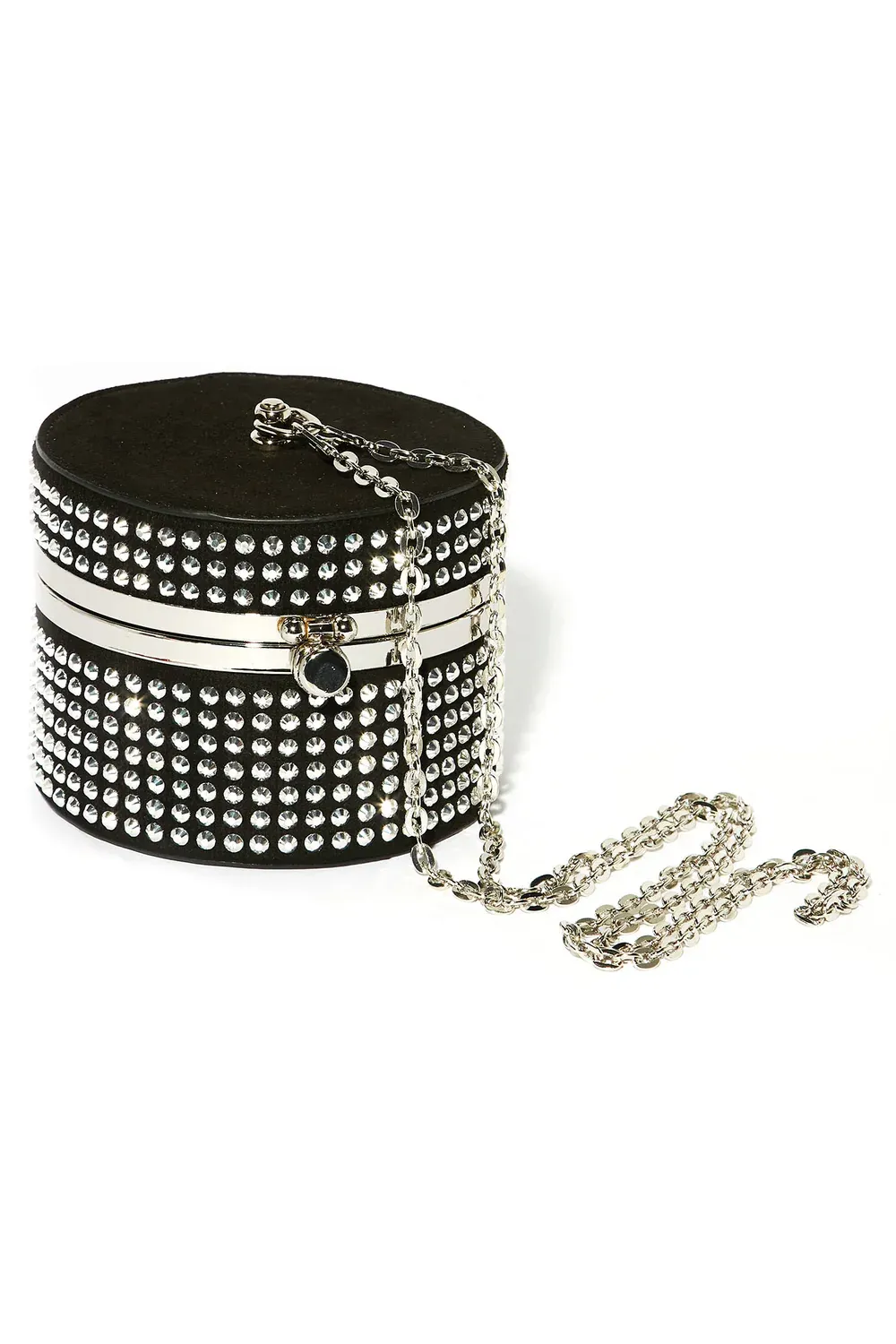 Silver Box Chain Handbag with Rhinestone