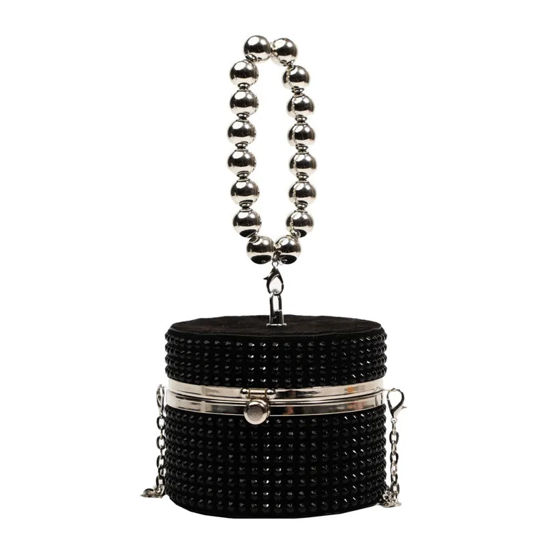 Silver Box Chain Handbag with Rhinestone