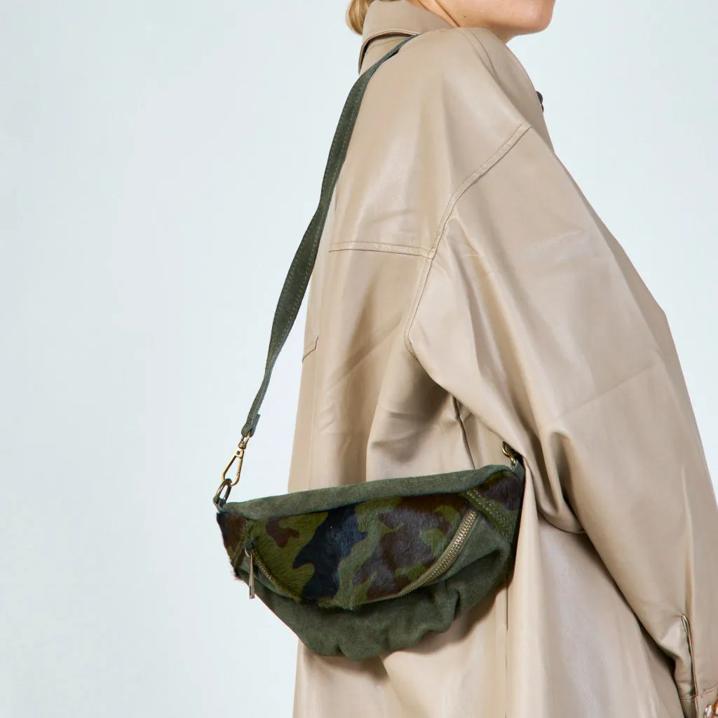 Suede and leopard print shoulder bag wholesale
