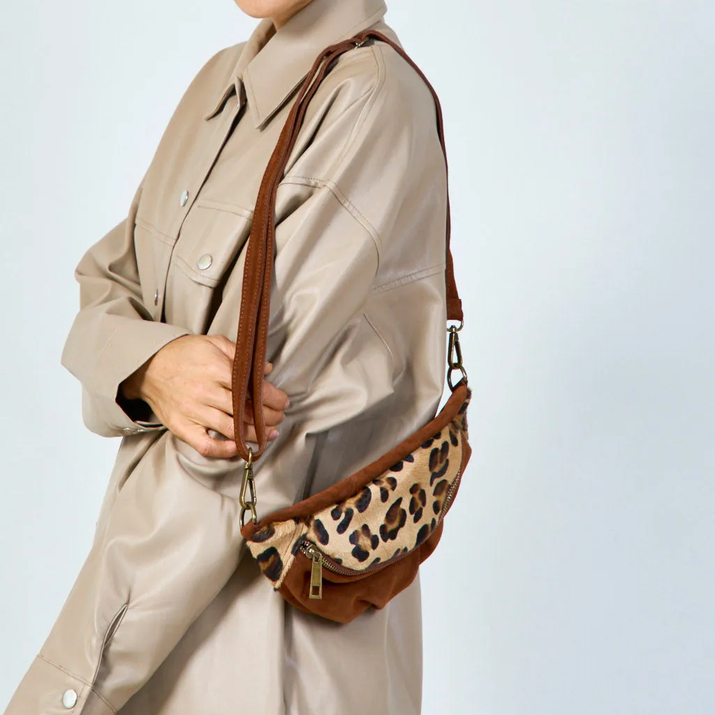 Suede and leopard print shoulder bag wholesale