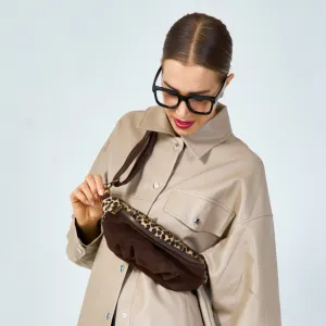 Suede and leopard print shoulder bag wholesale