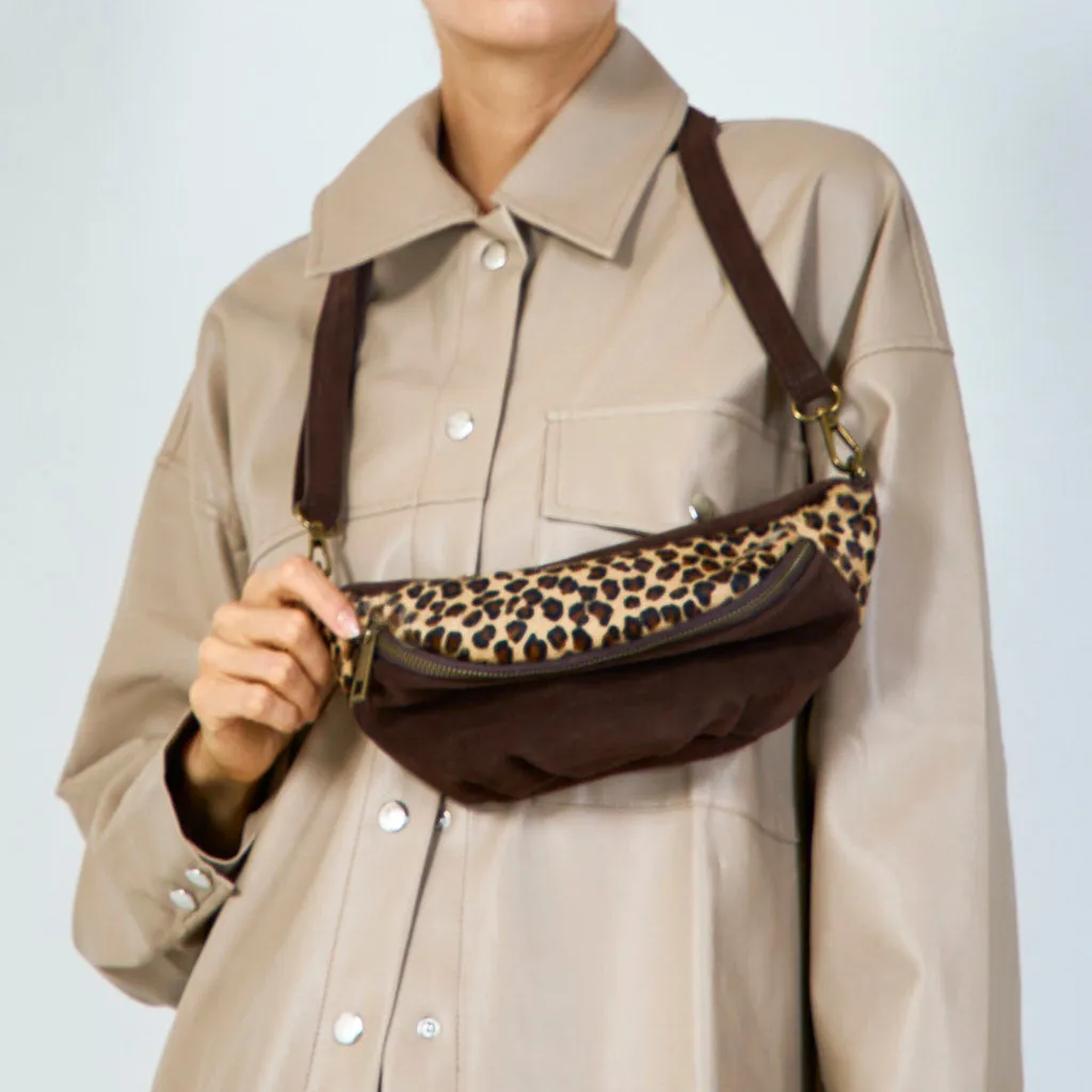 Suede and leopard print shoulder bag wholesale