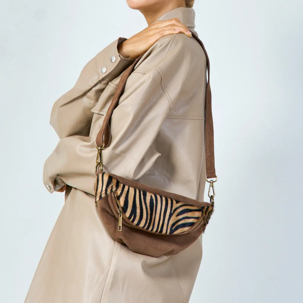 Suede and leopard print shoulder bag wholesale