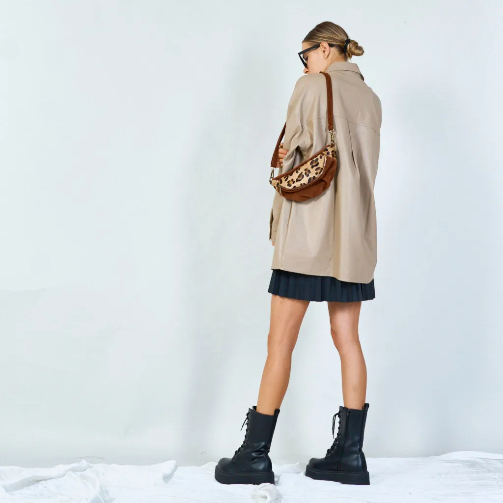 Suede and leopard print shoulder bag wholesale