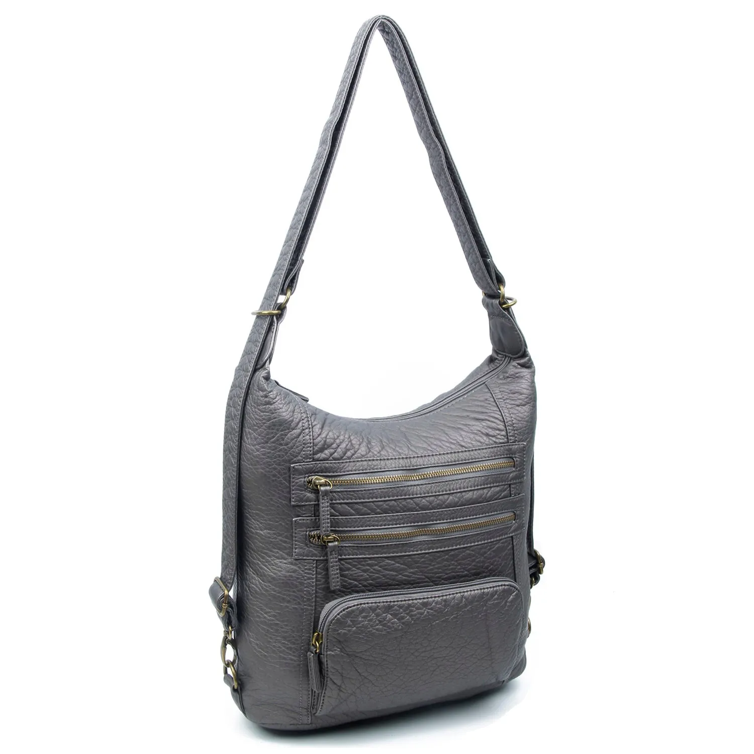 The Lisa Convertible Backpack Crossbody - Dark Silver Metallic