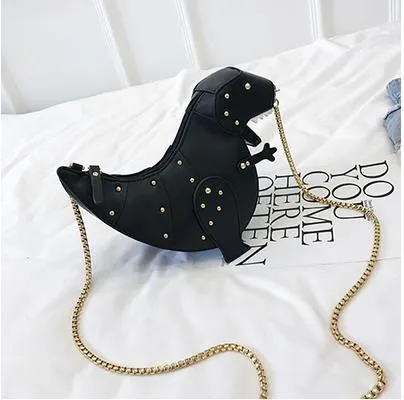 Trend Fashion 3D Dinosaur Design Rivets Pu Leather Girl&#39;s Chain Purse Shoulder Bag Tote Ladies Crossbody Mini Messenger Bag Flap