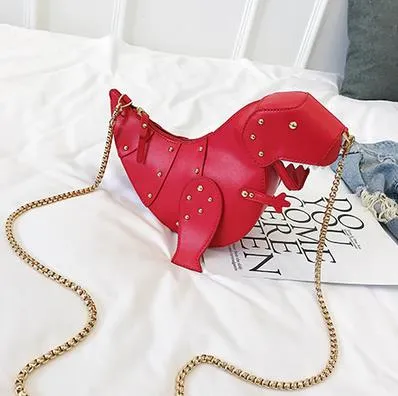 Trend Fashion 3D Dinosaur Design Rivets Pu Leather Girl&#39;s Chain Purse Shoulder Bag Tote Ladies Crossbody Mini Messenger Bag Flap